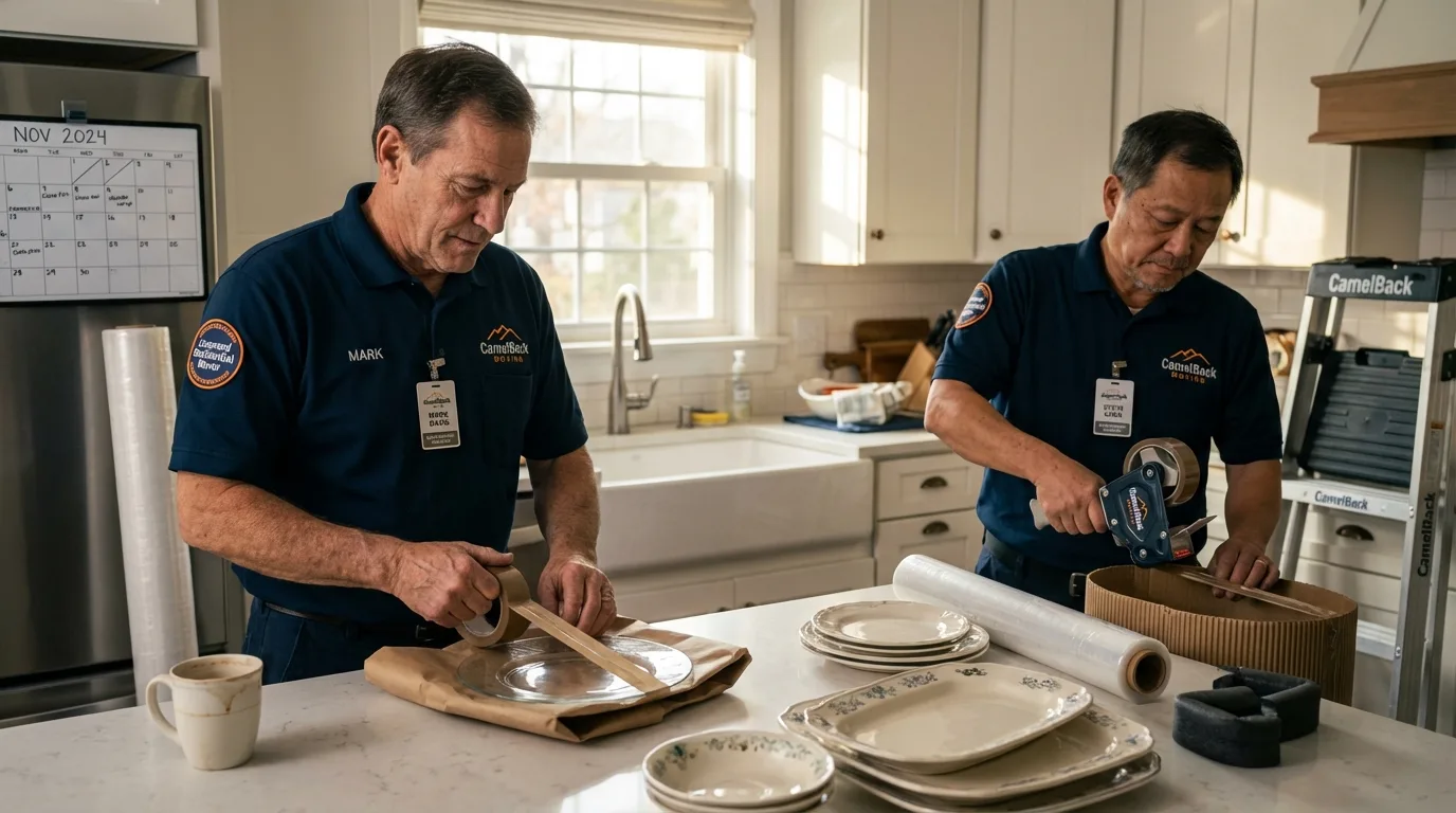 Professional crew packing kitchen dishware in Burgaw, NC